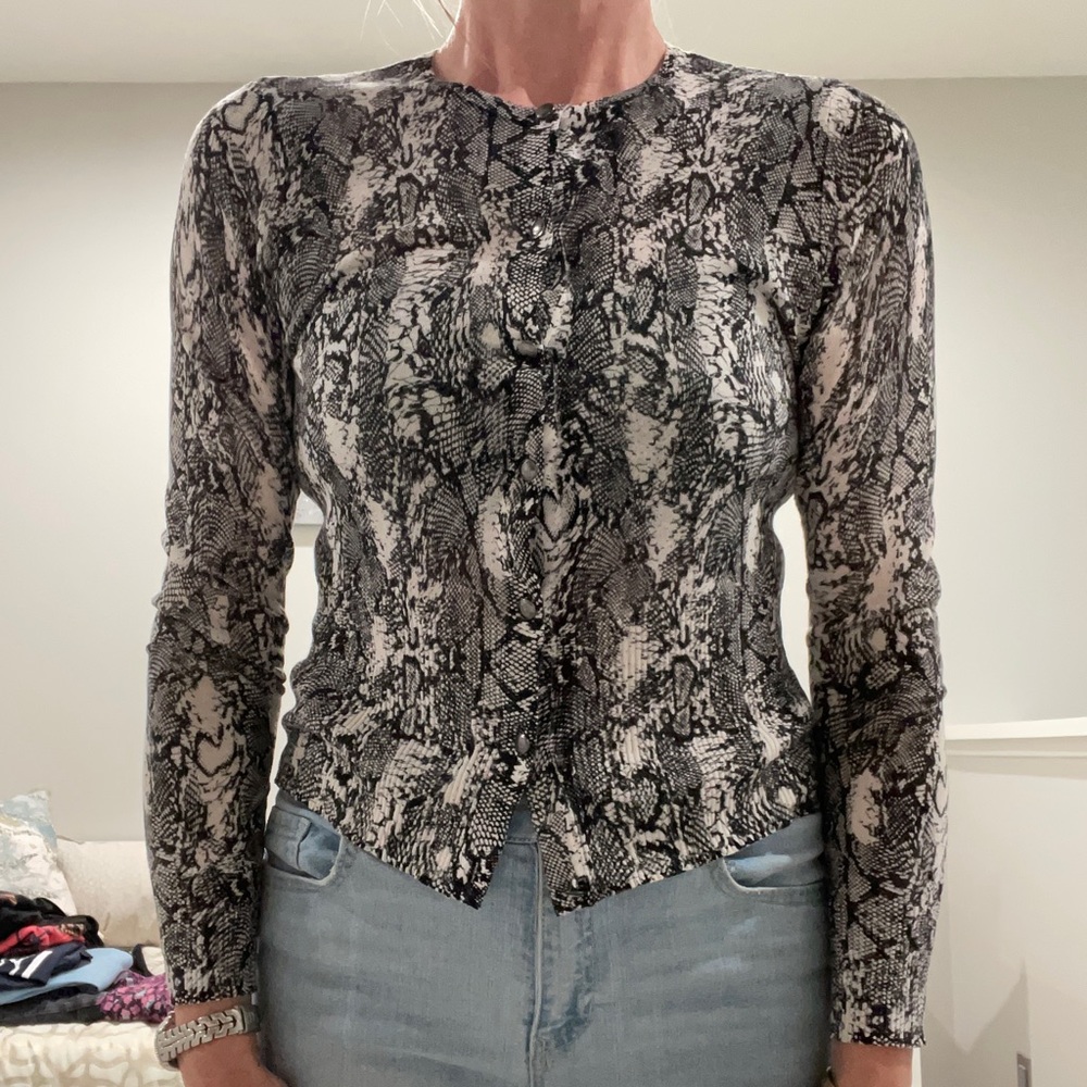 Cute thin snakeprint top with buttons from Cache.